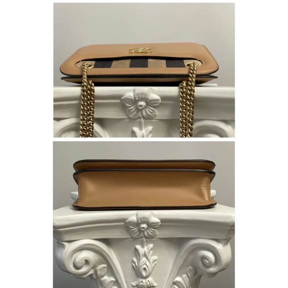Fendi Tan and Brown Striped Shoulder Bag with Gold Chain - Picture 4 of 8